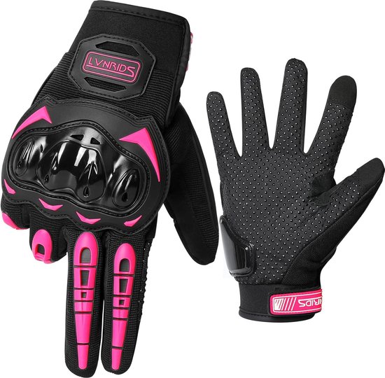 Motorhandschoenen, Volledige Vinger Beschermende Touch Screen Heren en Dames Racing Handschoenen voor Motorcross Roze M.