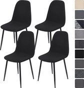 Stoelhoes met rugleuning, 4-pack, elastische stoelhoes, elegante eetkamer, bureaustoelhoes met ronde rug, wasbaar voor thuis (zwart, 4-pack)