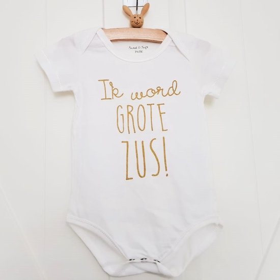 Baby rompertje Hoera ik word grote zus meisjes - Zwangerschapsaankondiging | korte mouw | | maat 86-92 wit goud zwangerschap aankondiging shirt worden big sis sister