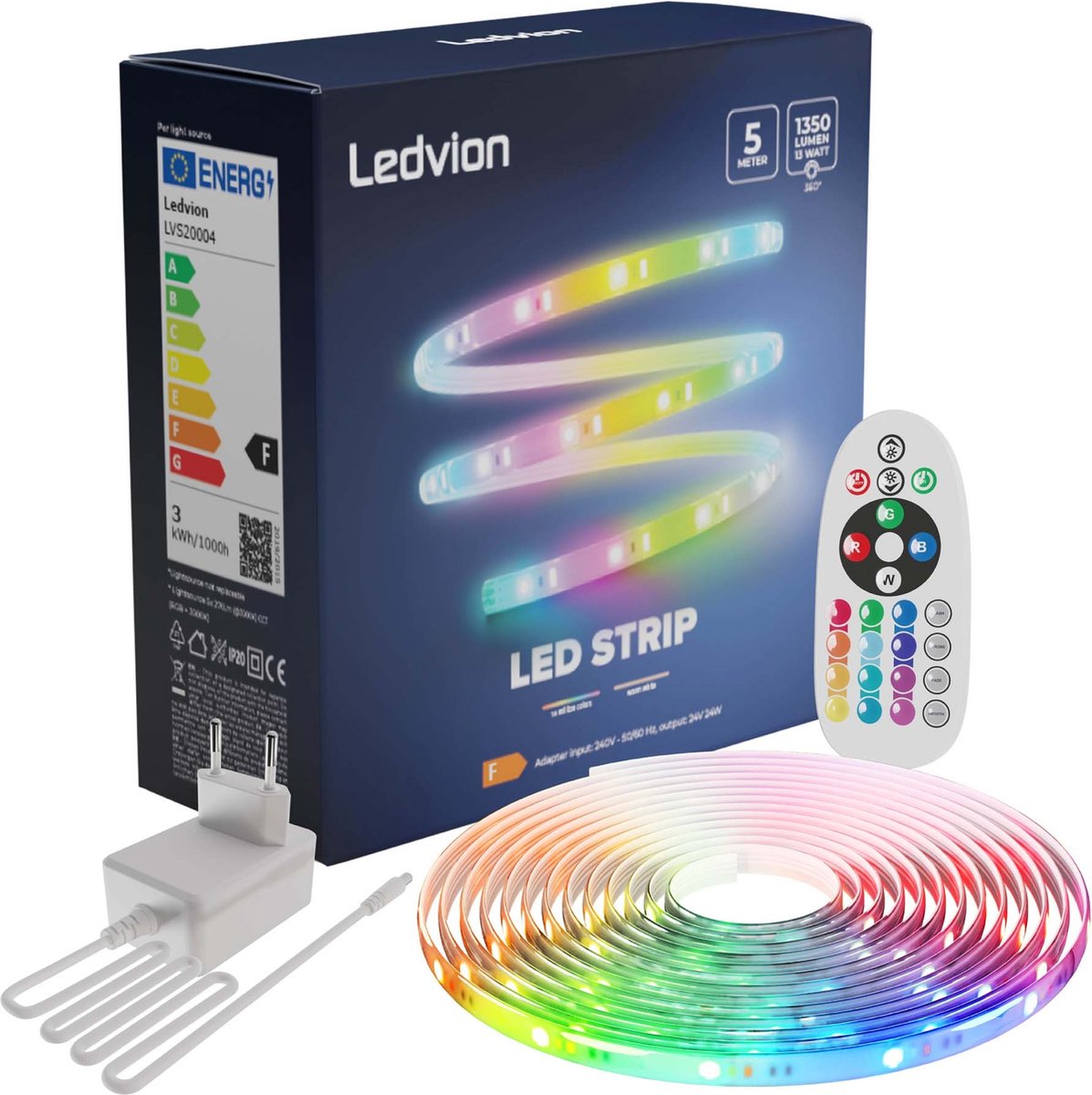 Ledvion - LED-Strip Dimbaar 5M - RGB - 12V - 13W