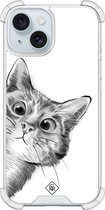 Casimoda® hoesje - Geschikt voor iPhone 15 - Kat Kiekeboe - Shockproof case - Extra sterk - Siliconen/TPU - Wit, Transparant