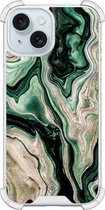 Casimoda® hoesje - Geschikt voor iPhone 15 - Groen marmer / Marble - Shockproof case - Extra sterk - Siliconen/TPU - Groen, Transparant