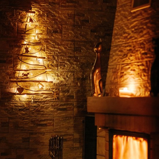 Houten kerstboom ladder 95 cm lang incl verlichting bol