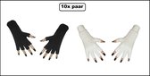 10x Paar vingerloze handschoen zwart en wit - Black and white - Feest festival thema feest party optocht themafeest