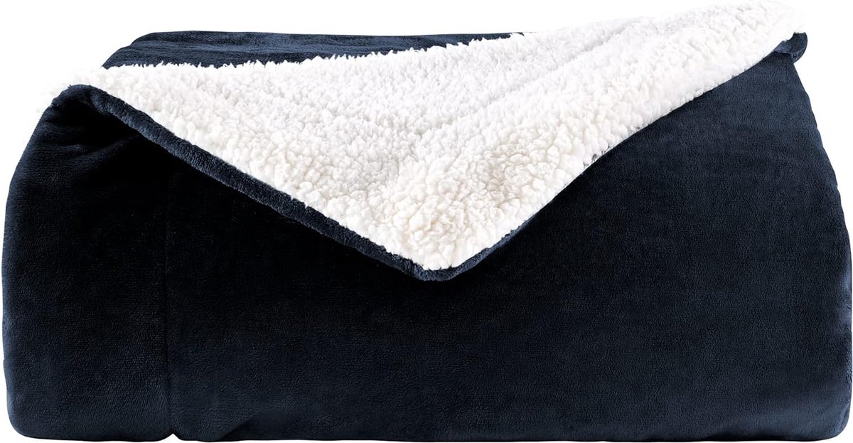 Sonive Sherpa knuffeldeken, pluizige hoogwaardige deken, superzachte fleecedeken als woonkamerdeken, sprei, warme banksprei, marineblauw, 152 x 203 cm