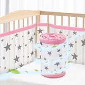 Cadre de lit nid d'enfant cadres de lit bébé 70 x 140 cm lit d'enfant - lit d'appoint en maille respirante de haute qualité - grille de protection contre l'écrasement - motif étoile rose