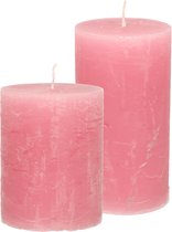 Stompkaarsen/cilinderkaarsen set - 2x - oud roze - rustiek model