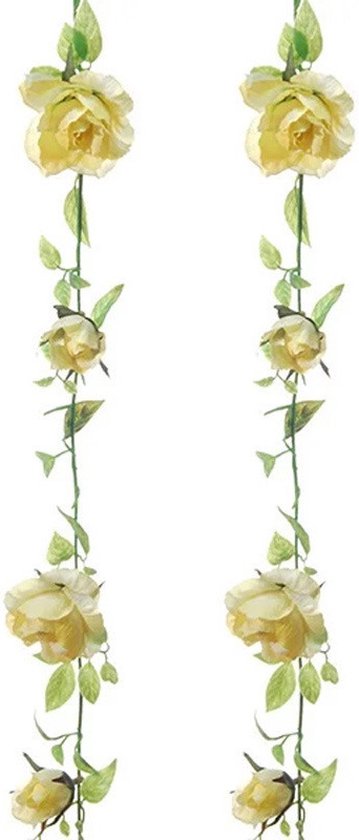 Louis Maes kunstplant bloemenslinger Rozen - 2x - geel/groen - 225 cm - kunstbloemen