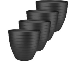 Juypal Bloempot/plantenpot Florenzia - 4x - zwart - kunststof - D13 x H11,5 cm - voor buiten/binnen