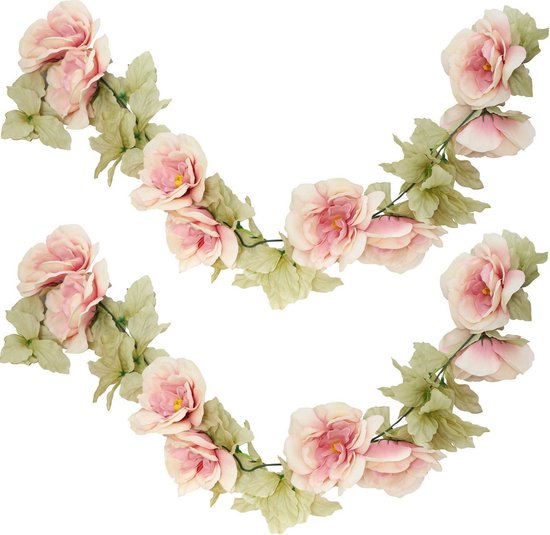 Chaks Rozen bloemenslinger - 2x - kunstplant/bloem - oud roze - 220 cm