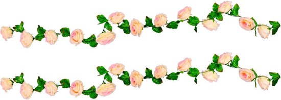 Chaks Rozen bloemenslinger - 2x - kunstplant/bloem - roze - 220 cm