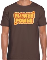 Bellatio Decorations hippie t-shirt voor heren - flower power - vintage - bruin - jaren 60 themafeest XL