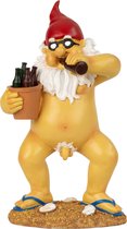 Tuinkabouter beeld Happy Nudist - Polystone - Bloot met bier emmer - 28 cm - Origineel fun kado - Stoute kabouters
