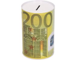 Spaarpot 200 euro - metaal/blik - biljet - 8 x 11 cm - munten - sparen
