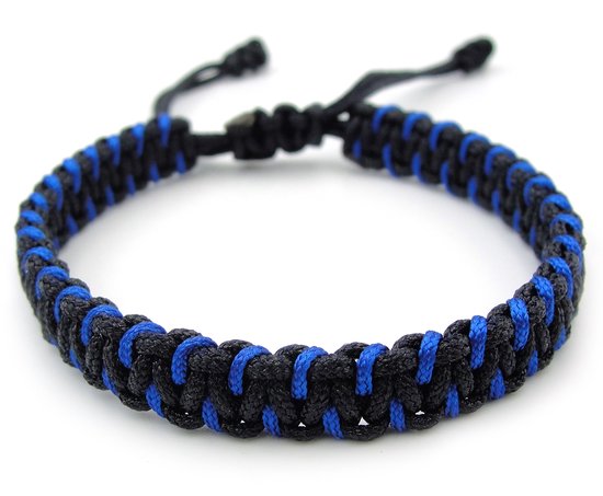 Geknoopte nylon herenarmband 18-22 cm zwart en marineblauw