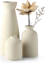 Keramische vazen, set van 3 kleine bloemenvazen voor decoratie, moderne rustieke boerderij, huisdecoratie, decoratieve vazen voor pampasgras, gras en gedroogde bloemen, ideeënrek, tafel, boekenkast, mantel (natuur)