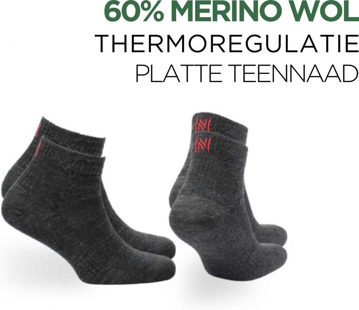 Norfolk - Wandelsokken - 2 paar - 60% Merino Wol Sokken met Snelle Vochtopname - Anti Blaren - Grijs - Maat 43-46 - Sheldon QTR