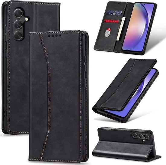 Podec Étui avec Porte-Cartes pour Samsung Galaxy A54 Zwart - Étui de Bookcase Anti-Choc avec 1 Film de Protection d'écran