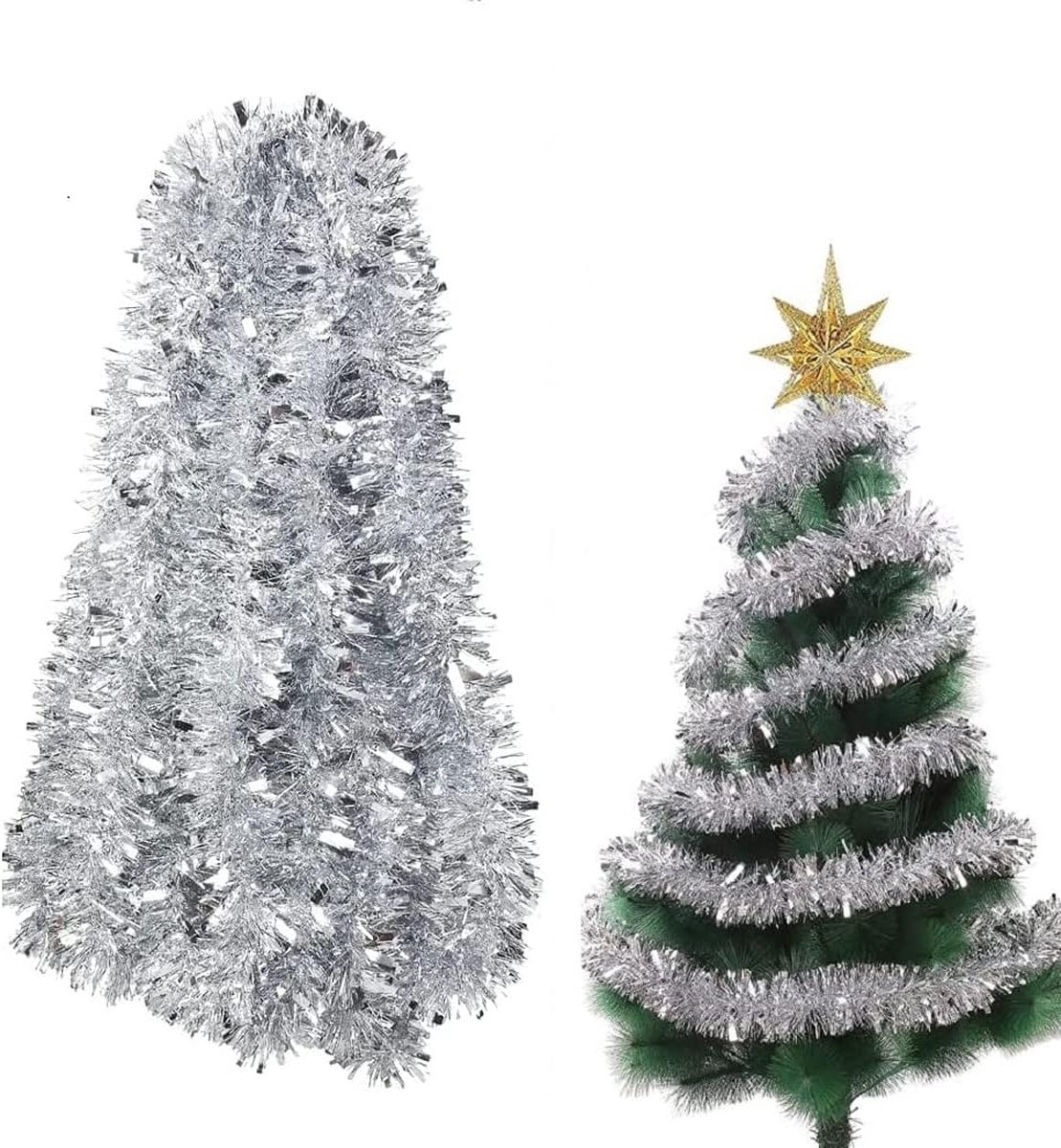 Schitterende Zilveren Lametta Kerstslinger - 10m Lang voor Feestelijke Decoratie