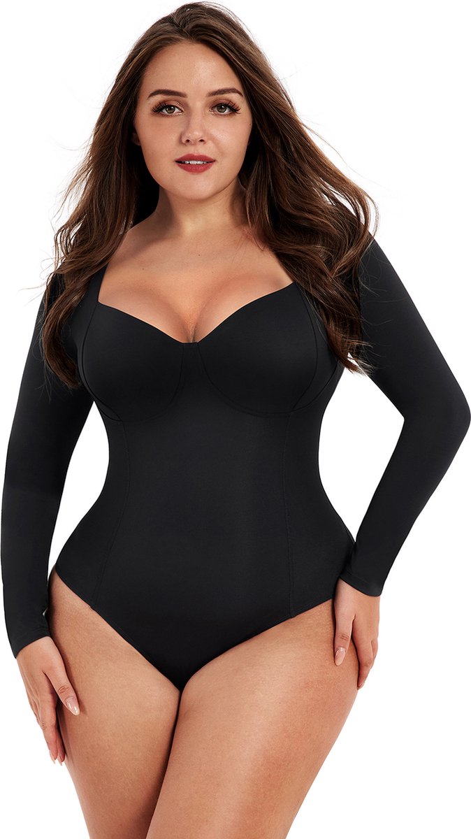 Bodysuit Shapewear Diepe V-hals - Lange mouw - zwart - XXL