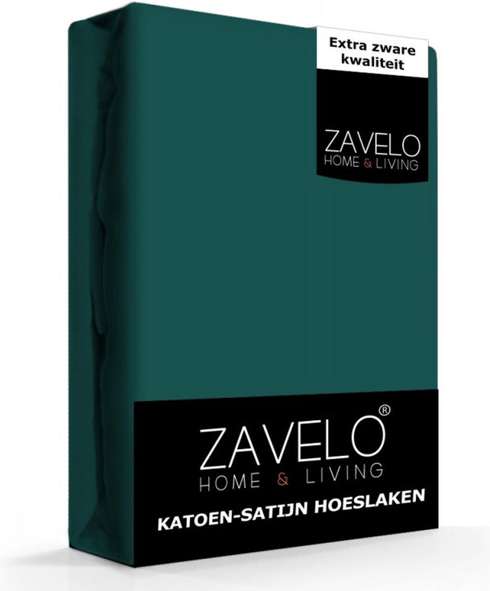 Zavelo Hoeslaken Katoen Satijn Donker Groen - Lits-jumeaux (180x210 cm) - Soepel & Zijdezacht - 100% Katoensatijn