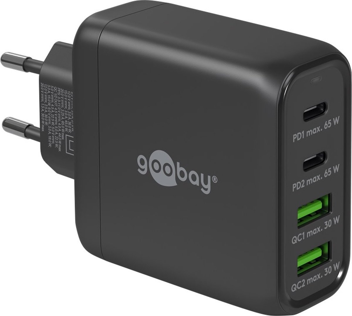 Goobay thuislader met 2x USB-C PD en 2x USB-A QC - GaN - 68W / zwart