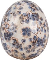 Clayre & Eef Decoratie Ei Ø 14x16 cm Beige Blauw Keramiek Bloemen