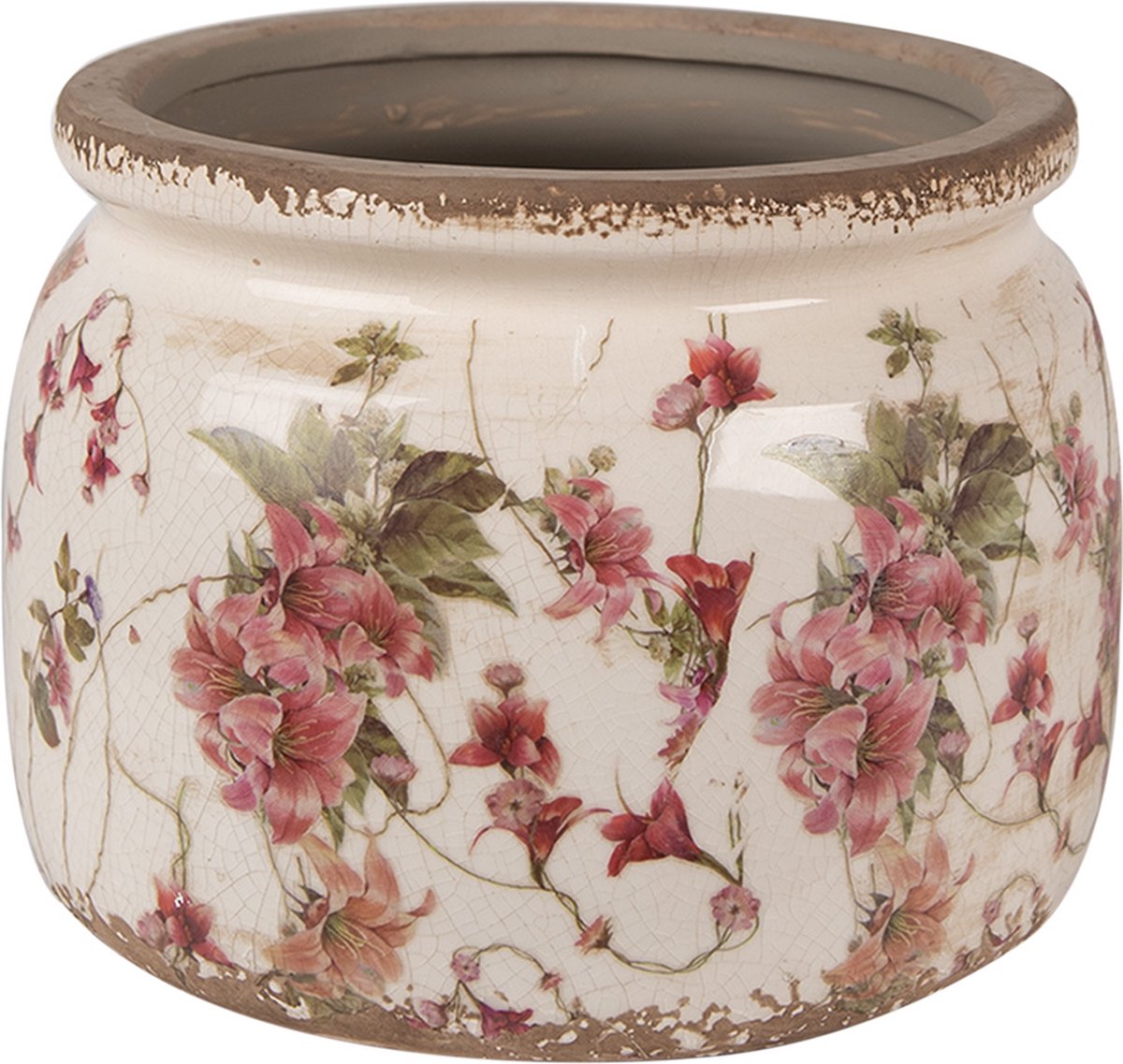 Clayre & Eef Bloempot Ø 20x15 cm Beige Roze Keramiek Bloemen