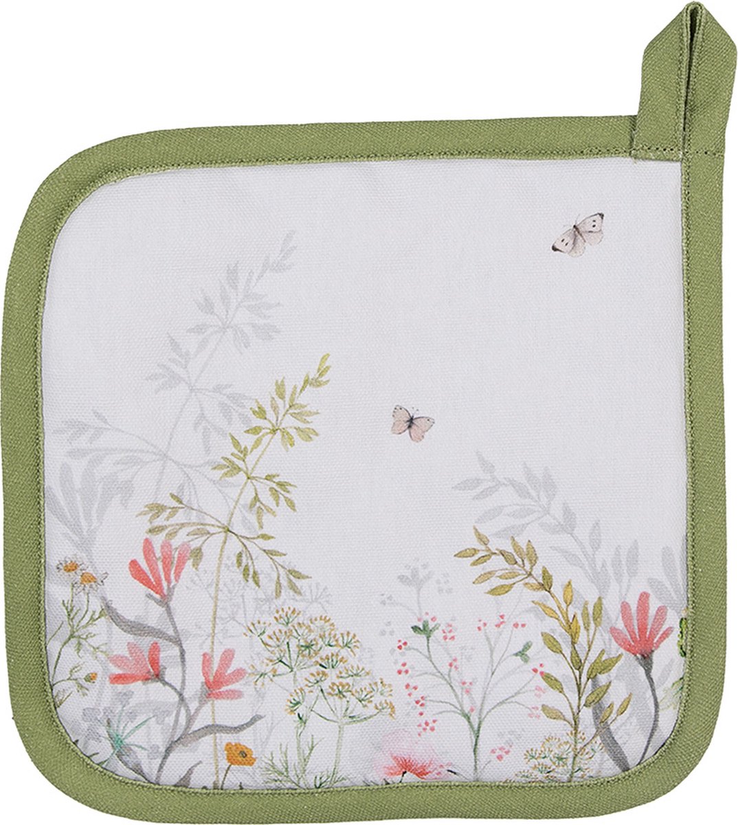 Clayre & Eef Pannenlap 20x20 cm Wit Katoen Bloemen