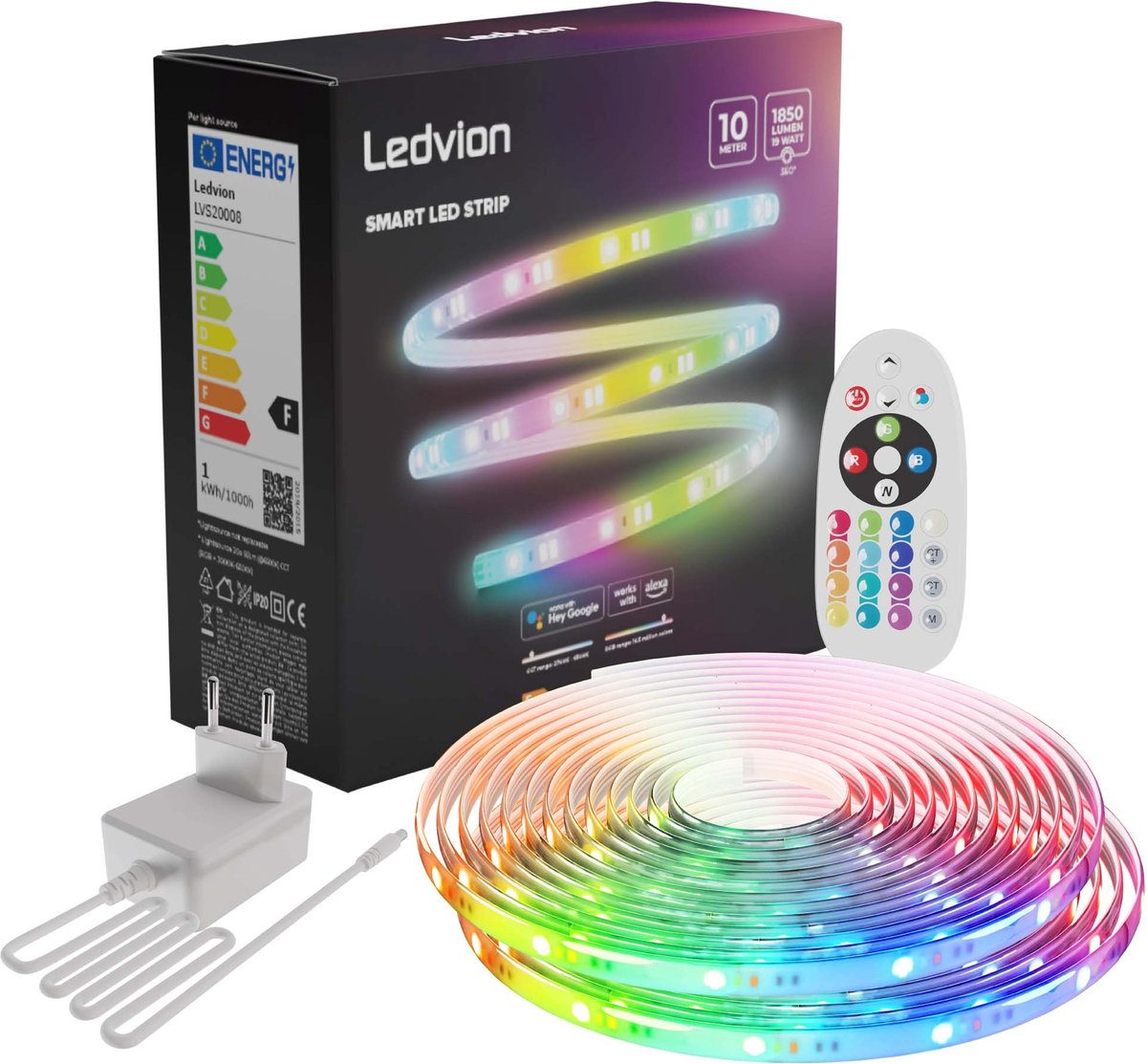 Ledvion - SMART LED-Strip Dimbaar 10M - RGB - 12V - 12W