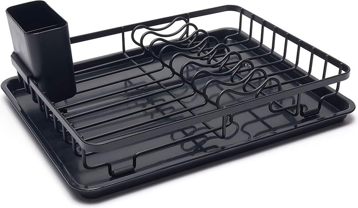 Égouttoir à Vaisselle Compact Simplywire - Pour 9 Assiettes + Panier à Couverts Amovible - Acier Enduit Noir