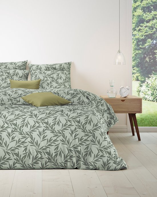 Foto: Mistral home dekbedovertrek katoen renforc 270 x 220 cm 2x 65 x 65 cm extra breed botanisch groen