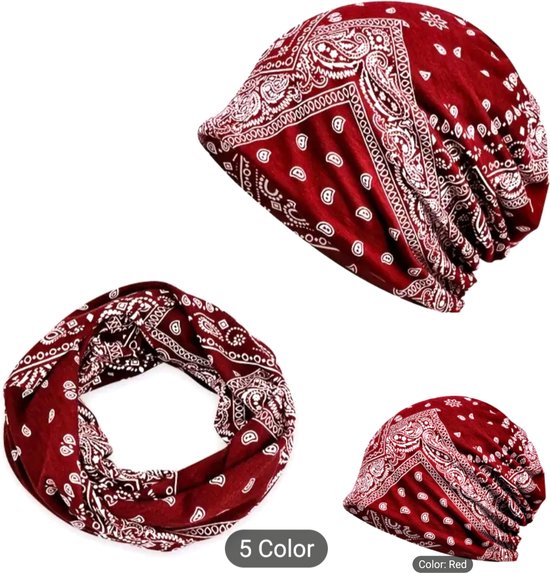 Frazimasho- Hoofddeksel - 2-1 bandana hijab dame tulband hoofddoek -zonder elastiek hoofddeksel Tulband en sjaal- Muts - rood