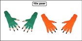 10x Paar vingerloze handschoen groen en oranje - Feest festival thema feest party optocht themafeest