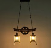 LuxiLamps - 2 Kop Houten Kroonluchter - Vintage Hanglamp - 50 cm- Verstelbaar Ketting - Retro Hanglamp