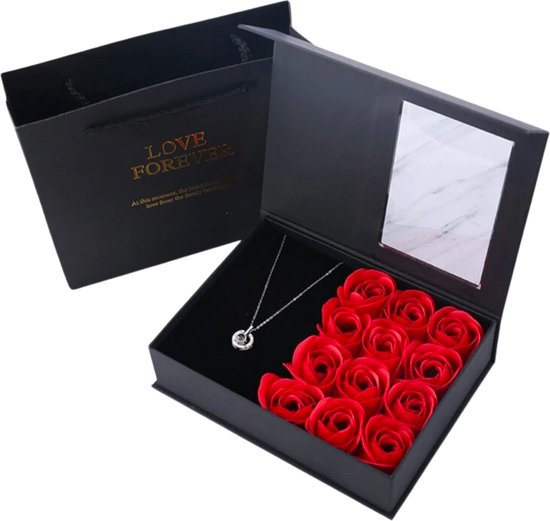 ExpanseShop - Rozen met een Betekenisvolle Ketting in doosje - Valentijn Cadeautje Voor Haar - Trouw & Liefde - Cadeautip