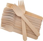 FUZON-pakket van 100 houten wegwerpvorken - Biologisch afbreekbare en plasticvrije houten vorken - Ideaal voor bruiloft, picknick, feest, kantoor Milieuvriendelijk