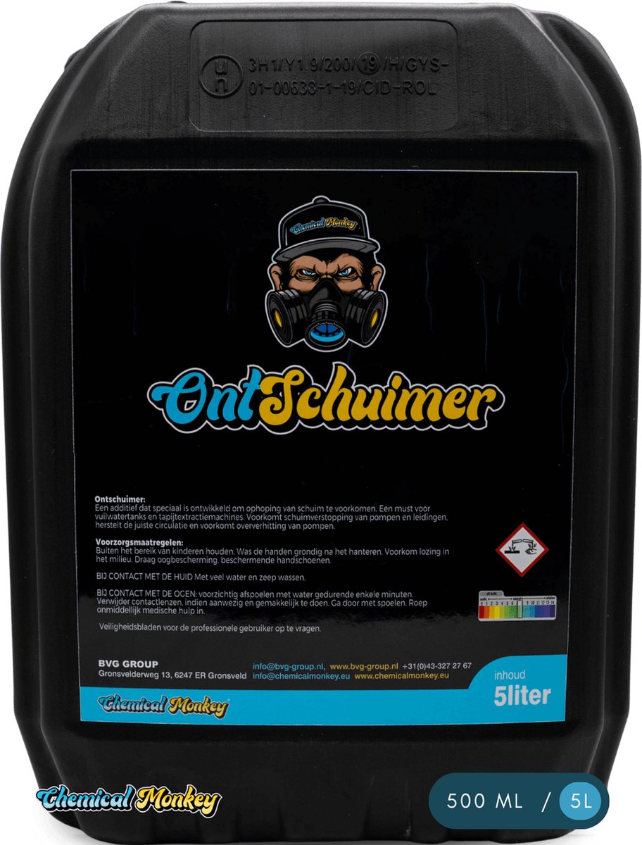 Goedkoopste Chemical Monkey Ontschuimer - 5L - Hoog Geconcentreerde Ontschuimer - AntiFoam - Voor waterzuigers, schrobzuigmachines, luchtwassers en meer