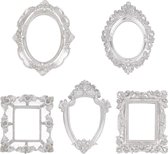 5 stuks vintage hars fotolijsten (5 verschillende vormen en maten) zilveren bloemframe tafel sieraden displayframe voor foto's