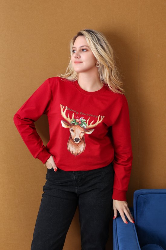 Emilie collection - Kersttrui - rood - rendier - chique - stijlvol