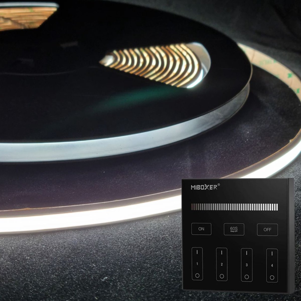 LED Strip COB - 10 Meter - Complete Set - 6000k - Koud Wit - 24V - IP68 Waterdicht - 480LED/m - Met Draadloze Mi-Light(MiBoxer) Touch Wandbediening(Zwart)