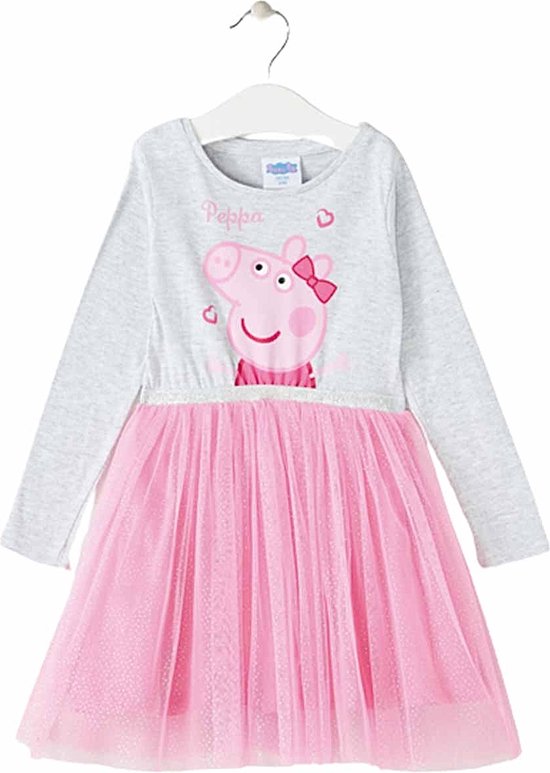 Robe Peppa Pig - Manches longues - Jupe en tulle - Rose / Grijs - Taille 110/116