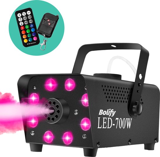 Bolify - Rookmachine met Led lichten en Draadloze afstandsbediening - 700W - Rook machine - Smoke machine - Zwart