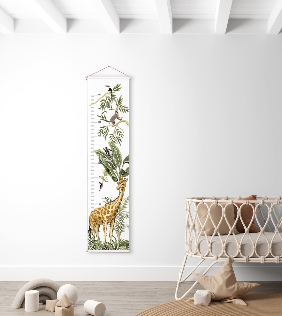 Groeimeter Jungle dieren - Giraf - Wit - Babykamer - Kinderkamer - 120x30 cm - Kinderkamer decoratie - Wanddecoratie - Kraamcadeau