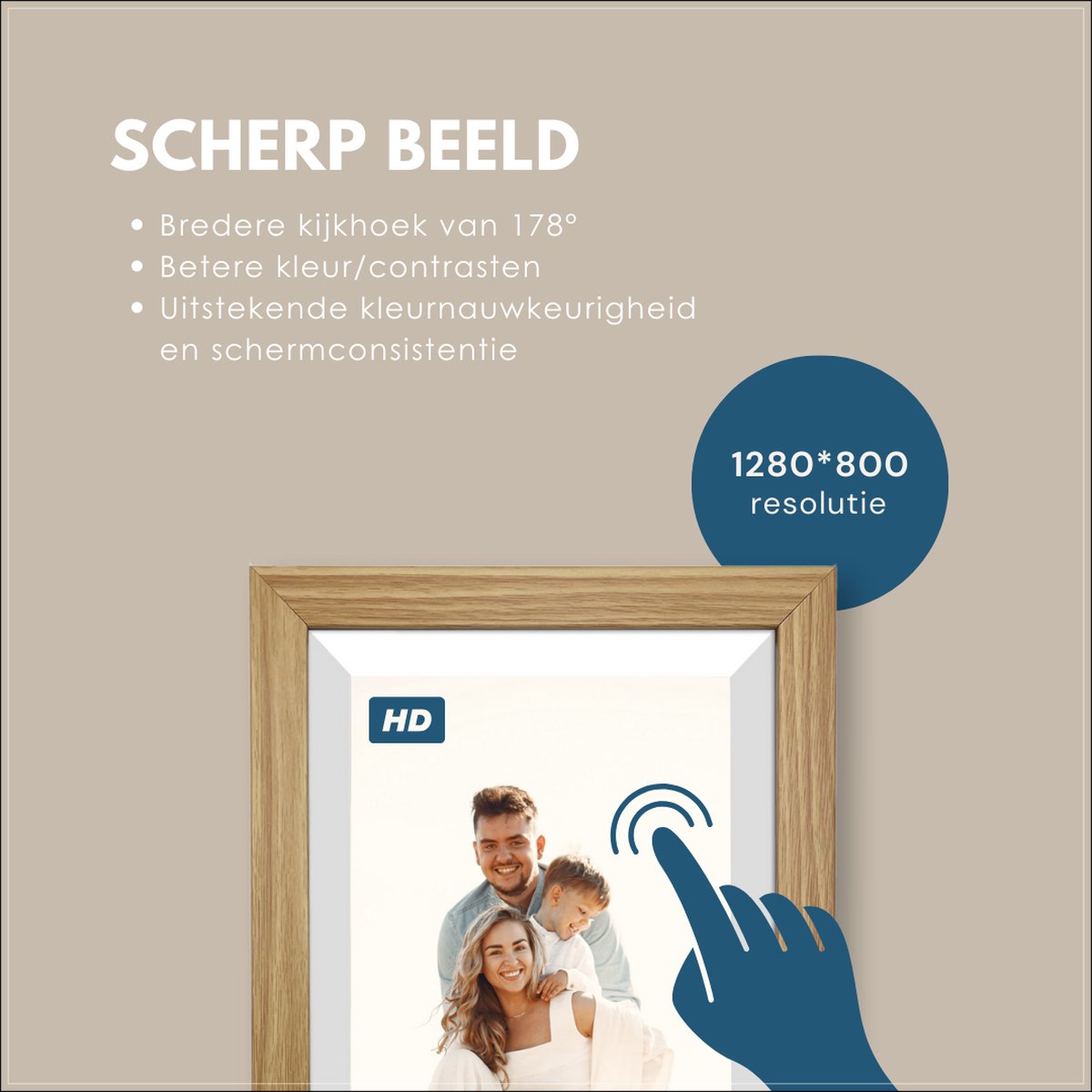 MAXEON® Digitale Fotolijst - Wifi en Frameo App - Fotokader - 10.1 inch HD - IPS Touchscreen - 32 GB - Hout look thumbnail 7