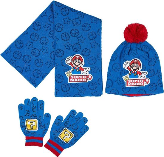 Super Mario Bros muts en handschoenen - blauw | bol.com