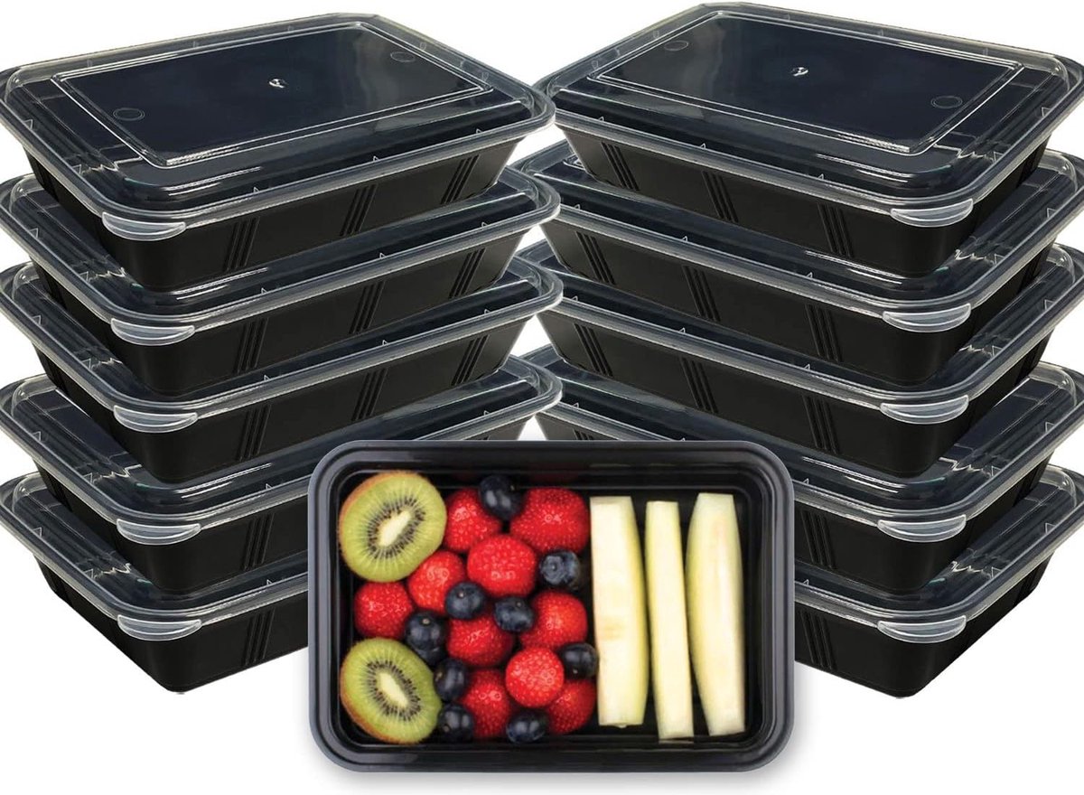 FUZON Plastic maaltijdbereidingscontainers met 1 compartiment - Herbruikbare BPA-vrije voedselcontainers met luchtdichte deksels - Magnetronbestendig, vriezer en vaatwasserbestendig. (10 Stuks, 473ML).