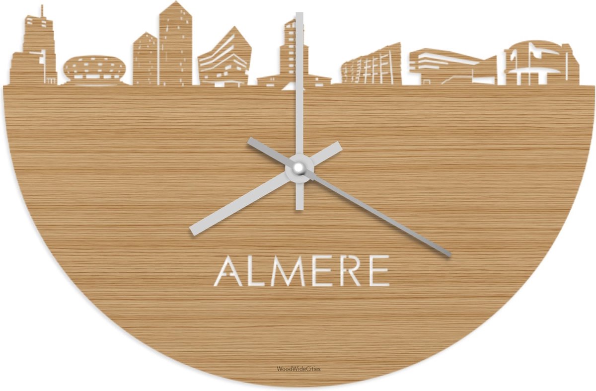 Skyline Klok Almere Bamboe hout - Ø 40 cm - Stil uurwerk - Wanddecoratie - Meer steden beschikbaar - Woonkamer idee - Woondecoratie - City Art - Steden kunst - Cadeau voor hem - Cadeau voor haar - Jubileum - Trouwerij - Housewarming - WoodWideCities