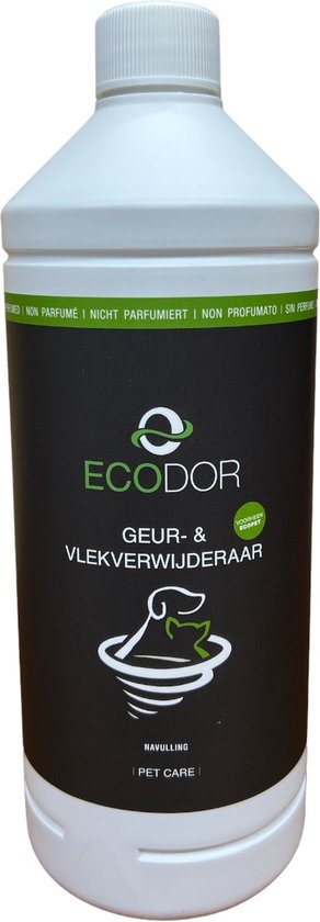 Ecodor Geur- & Vlekverwijderaar - 1000ml - Tegen de geur en vlekken van braaksel/overgeefsel/kots, ontlasting, urine, bloed, zweet en overige organische vlekken - niet geparfumeerd - Ecologisch - Vegan