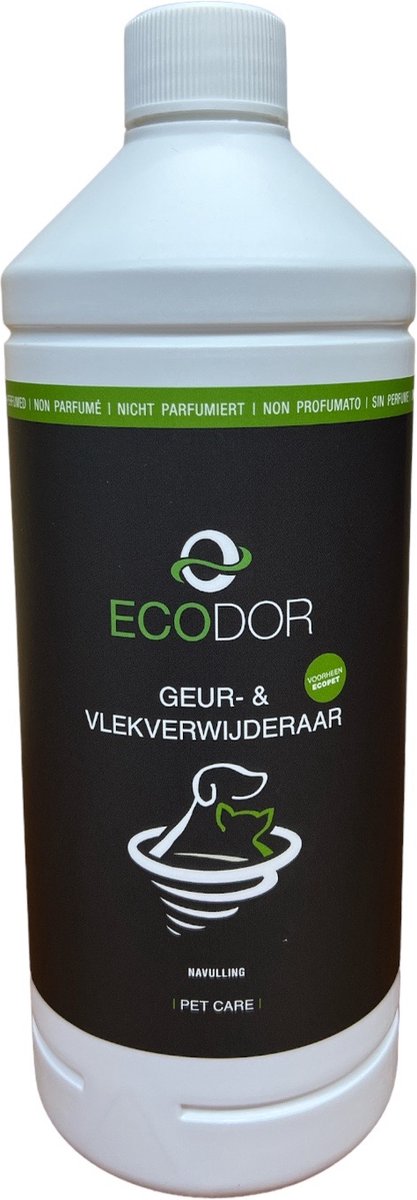 Ecodor Geur- & Vlekverwijderaar - 1000ml - Tegen de geur en vlekken van braaksel/overgeefsel/kots, ontlasting, urine, bloed, zweet en overige organische vlekken - niet geparfumeerd - Ecologisch - Vegan - Ecodor